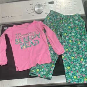 Girl 3T 2 piece pajama set pants fleece cotton long sleeve top flowers mommy